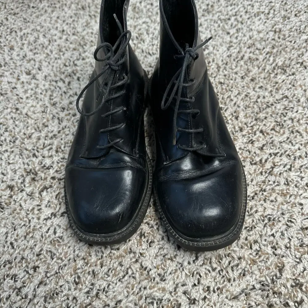 J. CREW Vintage Black Leather Lace Up Ankle Boots Made in Italy Size 36 US 5.5